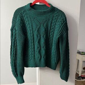 No Boundaries Forest Green Cable Knit Sweater